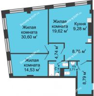3 комнатная квартира 103,19 м², ЖК Гранд Панорама - планировка