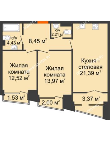 2 комнатная квартира 65,72 м² - Клубный дом на Ярославской