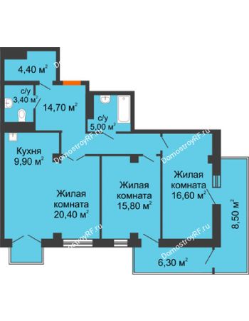3 комнатная квартира 95,2 м² в ЖК Взлетная 7, дом 1-2 корпус