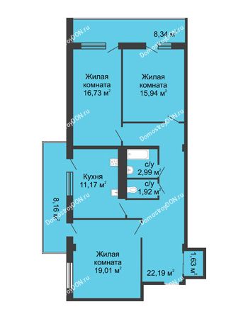 3 комнатная квартира 92,1 м² в  ЖК РИИЖТский Уют, дом Секция 1-2