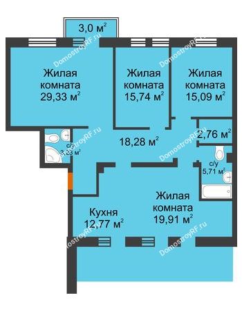 4 комнатная квартира 128,67 м² в ЖК Новоостровский, дом № 2 корпус 1