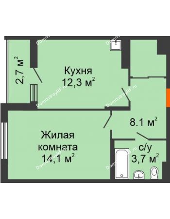 1 комнатная квартира 41,1 м² в Макрорайон Амград, дом № 4