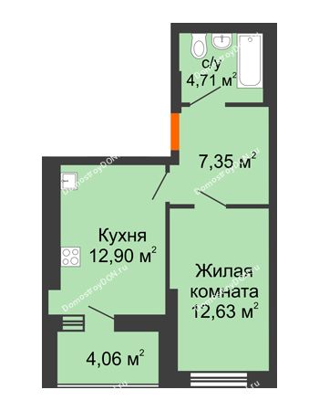 1 комнатная квартира 41,65 м² в ЖК Днепровская Роща, дом № 2