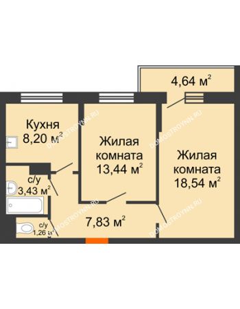 2 комнатная квартира 55,02 м² - ЖД по ул. Сухопутная