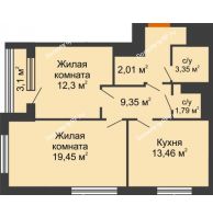 2 комнатная квартира 63,26 м², ЖК Гран-При - планировка