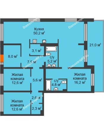 3 комнатная квартира 151,7 м² в ЖК Октябрьский, дом ГП-1