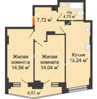 2 комнатная квартира 58,86 м² в ЖК Рубин, дом Литер 3 - планировка