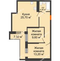 2 комнатная квартира 65 м² в ЖК Айвазовский, дом Литер 2 - планировка