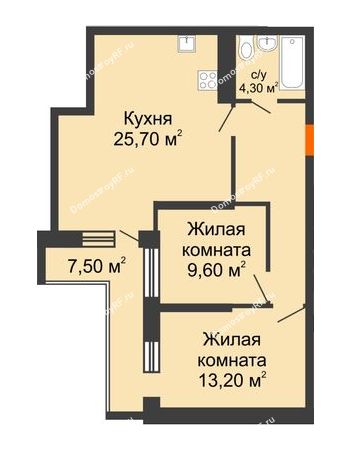 2 комнатная квартира 65 м² в ЖК Айвазовский, дом Литер 2