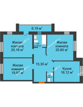 3 комнатная квартира 98,25 м² в ЖК На Гнаровской, дом № 12 корпус 9