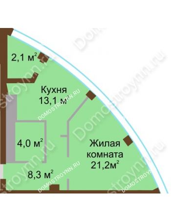 1 комнатная квартира 48,7 м² в ЖК Монолит, дом № 89, корп. 1, 2