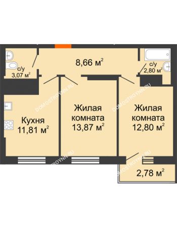 2 комнатная квартира 55,42 м² - ЖК Комарово