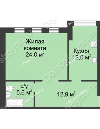 1 комнатная квартира 54,4 м² в ЖК Славянский квартал, дом № 188