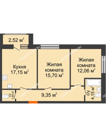 2 комнатная квартира 62,62 м² в ЖК Москва Град, дом № 63