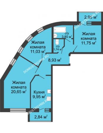 3 комнатная квартира 70,8 м² - ЖК Волжский-Берег	