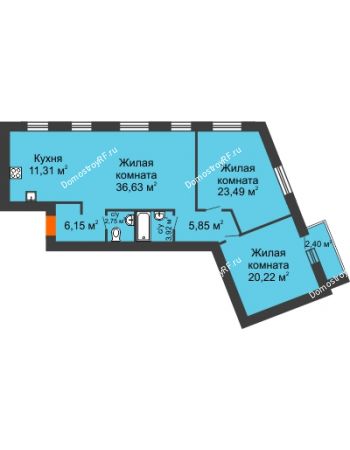 3 комнатная квартира 111,27 м² в Микpopaйoн  Преображенский, дом № 9
