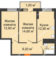 2 комнатная квартира 53,7 м², ЖК Клубный дом на Мечникова - планировка