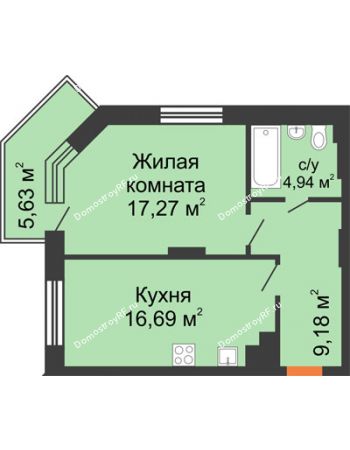 1 комнатная квартира 49,77 м² - ЖД Камертон