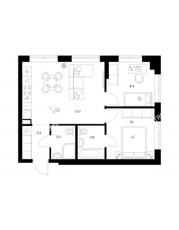 2 комнатная квартира 49,5 м² в ЖК Савин парк, дом корпус 9