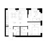 2 комнатная квартира 49,5 м² в ЖК Савин парк, дом корпус 9 - планировка