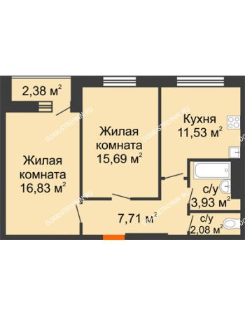 2 комнатная квартира 58,96 м² - ЖК На Высоте