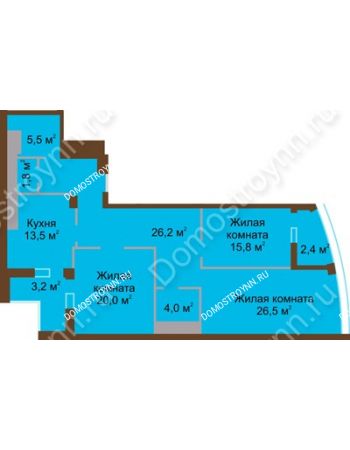 3 комнатная квартира 118,9 м² в ЖК Монолит, дом № 89, корп. 1, 2