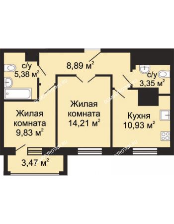 2 комнатная квартира 54,33 м² - ЖК Гелиос