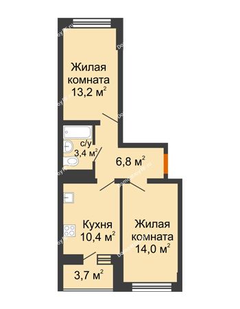 2 комнатная квартира 47,8 м² в ЖК Грани, дом Литер 5