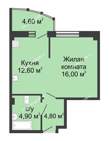 1 комнатная квартира 42,9 м² в ЖК Мега, дом № 2