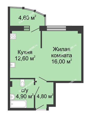 1 комнатная квартира 42,9 м² в ЖК Мега, дом № 118, секция 2