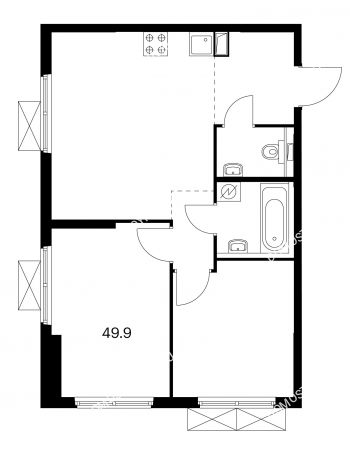 2 комнатная квартира 49,9 м² в ЖК Савин парк, дом корпус 1