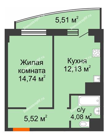 1 комнатная квартира 41,98 м² в ЖК Нива, дом №37