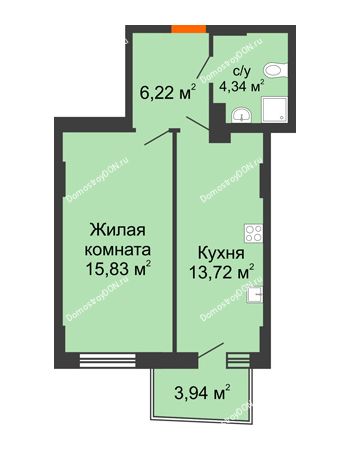 1 комнатная квартира 41 м² в ЖК Сердце Ростова 2, дом Литер 8