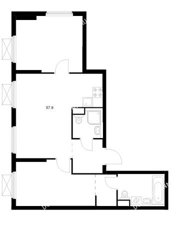 2 комнатная квартира 57,9 м² в ЖК Савин парк, дом корпус 10