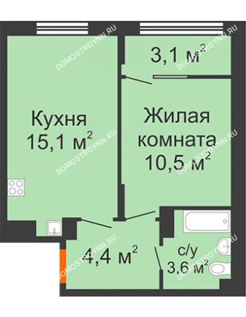 1 комнатная квартира 36,7 м² в ЖК Новая Кузнечиха, дом № 28