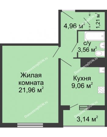 1 комнатная квартира 42,28 м² в ЖК 5 Элемент (Пятый Элемент), дом Корпус 5-17.1