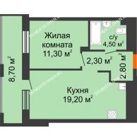 1 комнатная квартира 44,45 м² в ЖК Корица, дом № 1 - планировка