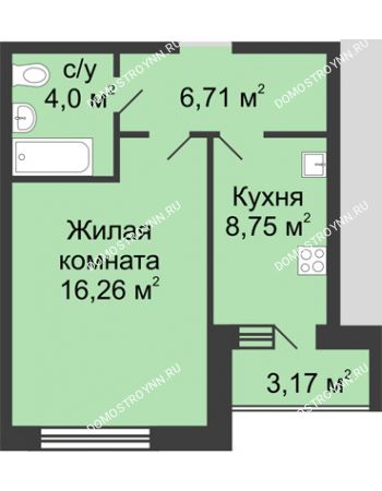 1 комнатная квартира 37,31 м² в ЖК Удачный, дом № 4