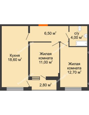 2 комнатная квартира 54,2 м² в ЖК Самолет, дом 1 очередь - Литер 4