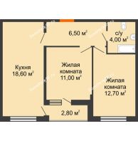 2 комнатная квартира 54,2 м² в ЖК Самолет, дом 1 очередь - Литер 4 - планировка