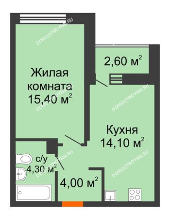 1 комнатная квартира 39,1 м² в ЖК Заречье, дом № 6