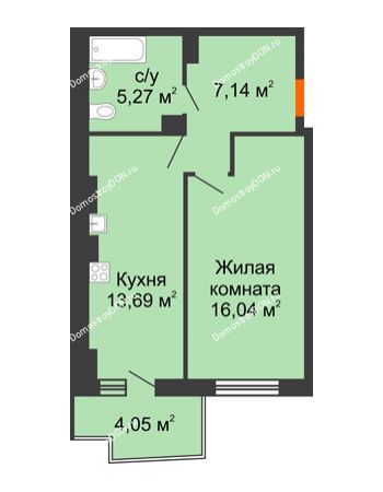 1 комнатная квартира 43,24 м² в ЖК Город у реки, дом Литер 7