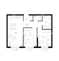 2 комнатная квартира 55 м² в ЖК Савин парк, дом корпус 9 - планировка