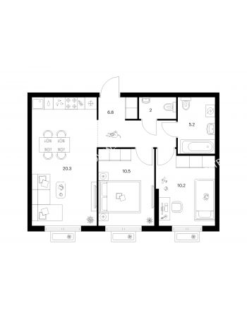 2 комнатная квартира 55 м² в ЖК Савин парк, дом корпус 9