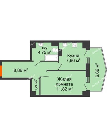 1 комнатная квартира 36,85 м² в ЖК Сердце Ростова 2, дом Литер 4