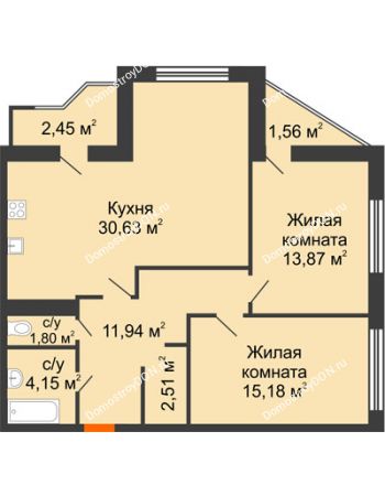 2 комнатная квартира 84,52 м² в Микрорайон Красный Аксай, дом Литер 21