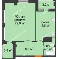 1 комнатная квартира 58,5 м² в ЖК Квартет, дом № 3 - планировка