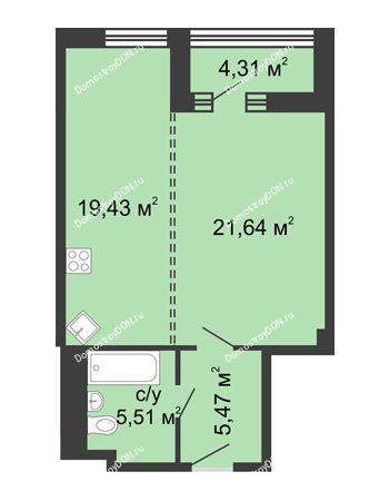 1 комнатная квартира 54 м² - ЖК Бристоль