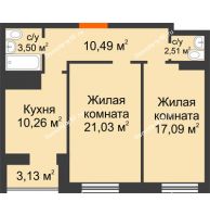 2 комнатная квартира 68,53 м² в ЖК Сокол, дом 5 очередь 10,11 секции - планировка