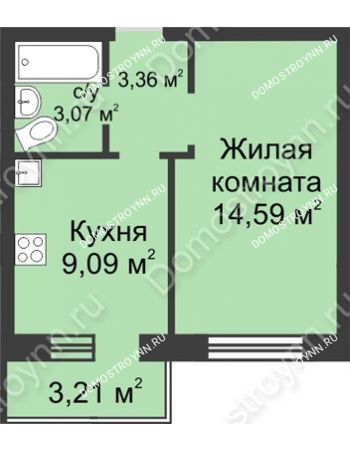 1 комнатная квартира 31,07 м² в ЖК Загородный мкрн Акварель  микрогород Стрижи, дом № 1к1